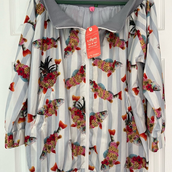 Farm Rio Ombre Fish Stripe Oversized Nylon Bomber Jacket. Rare NWT Small - Picture 4 of 8